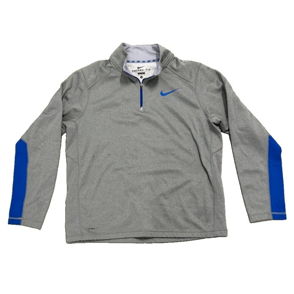 Nike Therma-FIT Men's Large Gray Blue 1/4 Zip Pullover Athletic Running Top